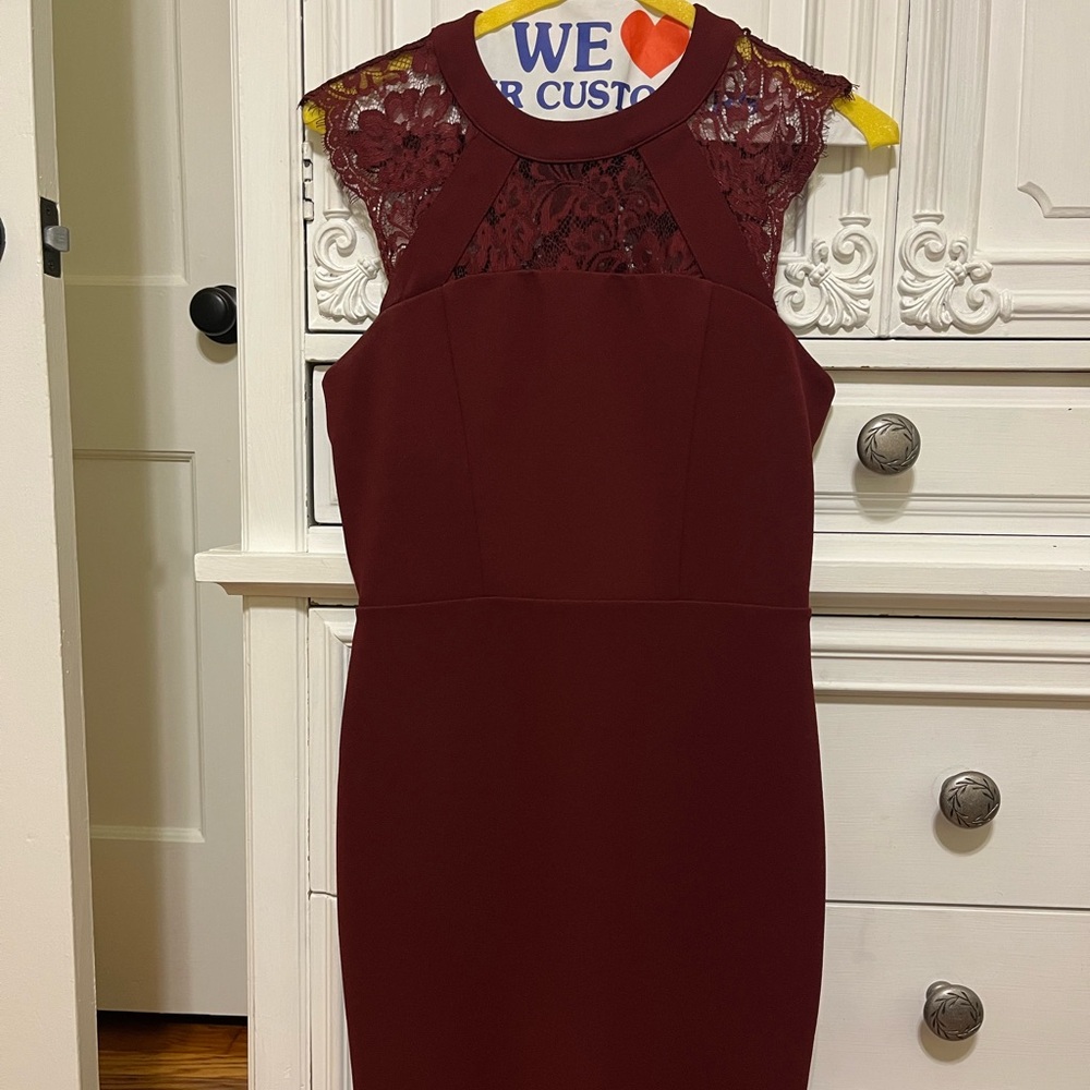 Express Burgundy Midi Dress with Lace